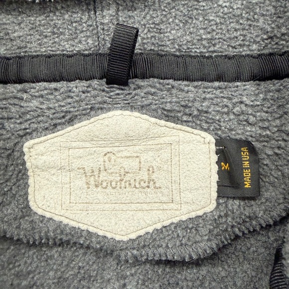 VTG Woolrich Mens M USA Made Gray Fleece Full Zip Hooded Jacket Outdoor Patch - Picture 3 of 9
